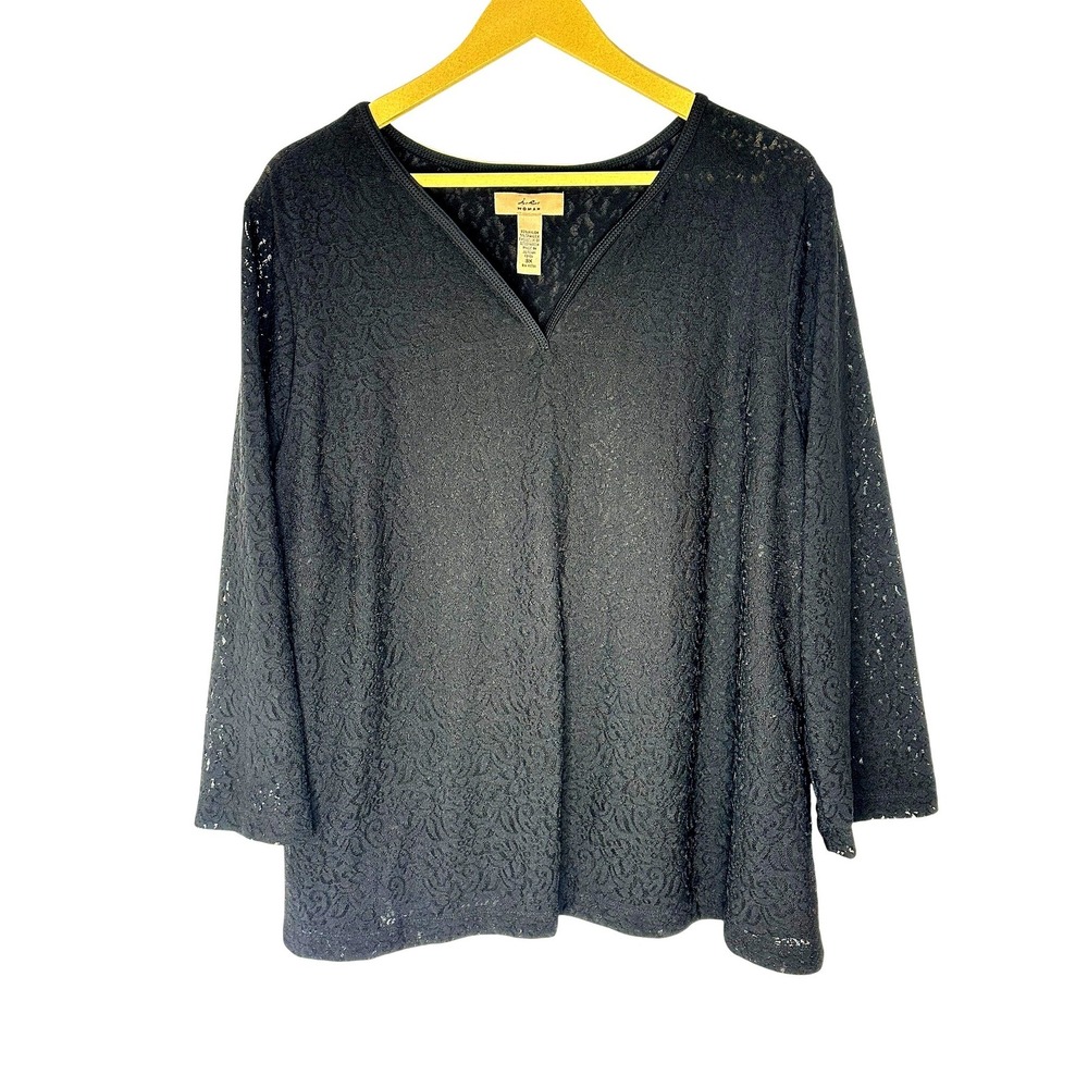 i.e. Woman Blouse Women‎ 3X Black Lace V-Neck 3/4 Sleeve Pullover Top